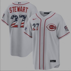 Cincinnati Reds 27 Stewart White USA 250 Fourth of July Men Jersey