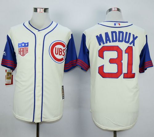Cubs #31 Greg Maddux Cream And Blue 1942 Turn Back The Clock Stitched MLB Jersey