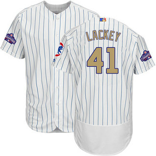 Cubs 41 John Lackey White World Series Champions Gold Program Flexbase Jersey