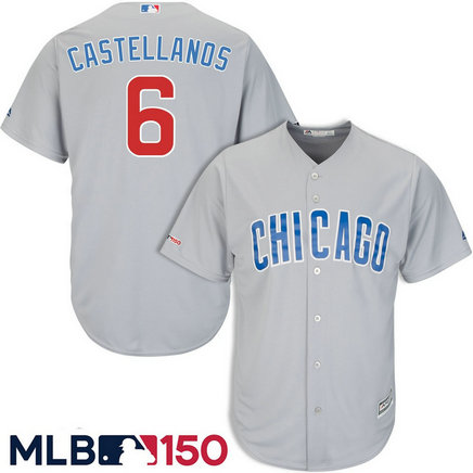 Cubs 6 Nick Castellanos Gray 150th Patch Cool Base Jersey