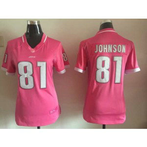 Detroit Lions No.81 Calvin Johnson Pink Women Jersey