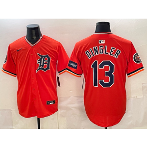 Detroit Tigers 13 Dingler Orange Cool Base Men Jersey