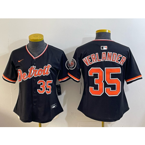 Detroit Tigers 35 Verlander Black Cool Base Women Jersey