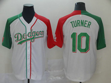 Dodgers #10 Justin Turner White Red Green Split Cool Base Stitched