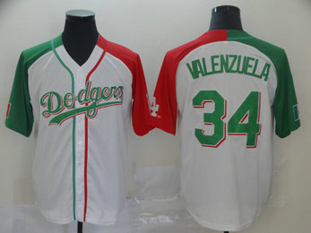 Dodgers #34 Fernando Valenzuela White Red Green Split Cool Base