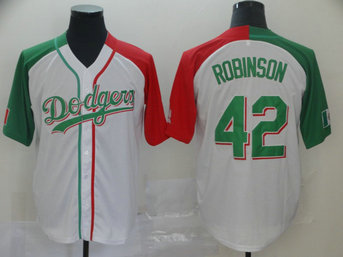 Dodgers #42 Jackie Robinson White Red Green Split Cool Base