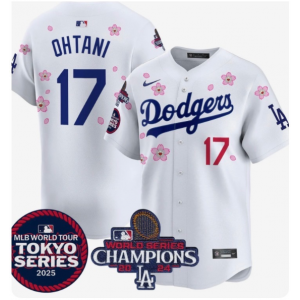 Dodgers 17 Shohei Ohtani White Tokyo Series & Champions Cool Base Men Jersey