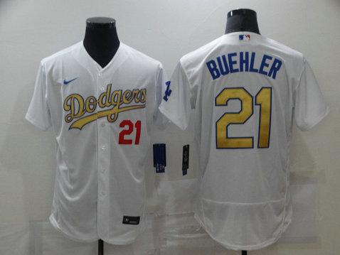 Dodgers 21 Walker Buehler White Gold 2020 Nike Flexbase Jersey