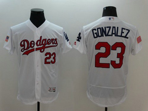 Dodgers 23 Gonzalez White Fashion Stars & Stripes Flexbase Jersey