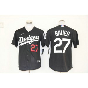 Dodgers 27 Trevor Bauer black Nike Cool Base Jersey