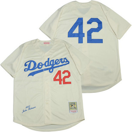 Dodgers 42 Jackie Robinson Cream 1955 Cooperstown Collection Jersey