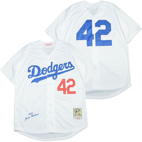 Dodgers 42 Jackie Robinson White 1955 Cooperstown Collection Jersey
