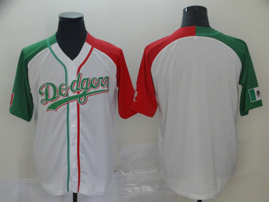 Dodgers Blank White Red Green Split Cool Base Stitched Baseball Jersey