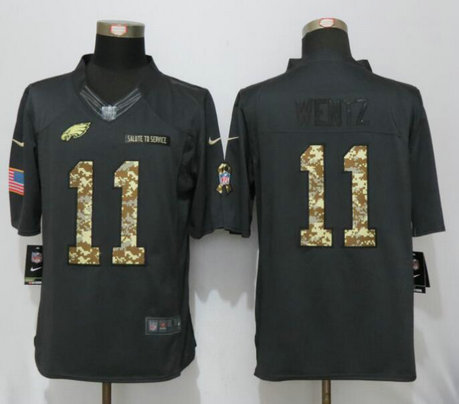 Eagles #11 Carson Wentz Anthracite Salute To Service Limited Jersey
