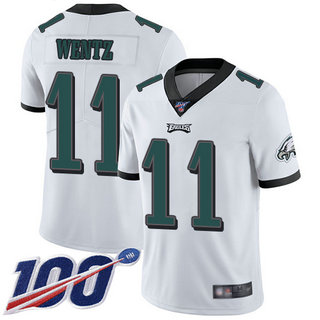 Eagles #11 Carson Wentz White Men's Stitched Football 100th Season