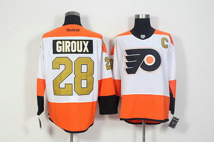 Flyers #28 Claude Giroux White With 50th Anniversary Patch Reebok Jersey