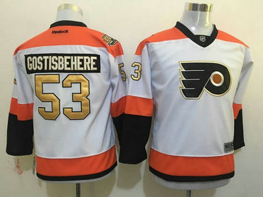 Flyers 53 Shayne Gostisbehere White With 50th Anniversary Patch Reebok Jersey
