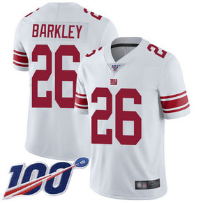 Giants #26 Saquon Barkley White Men's Stitched Football 100th