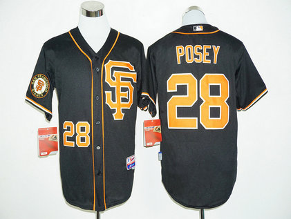Giants 28 Buster Posey Black Cool Base Jersey