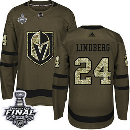 Golden Knights #24 Oscar Lindberg Green Salute To Service 2018 Stanley Cup Final Stitched NHL Adidas Jersey
