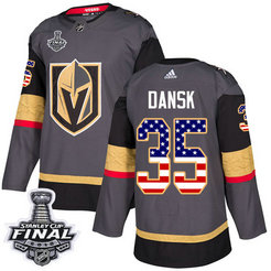 Golden Knights #35 Oscar Dansk Grey Home Authentic USA Flag 2018 Stanley Cup Final Stitched NHL Adidas Jersey