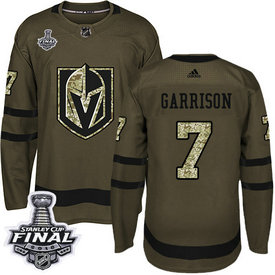 Golden Knights #7 Jason Garrison Green Salute To Service 2018 Stanley Cup Final Stitched NHL Adidas Jersey