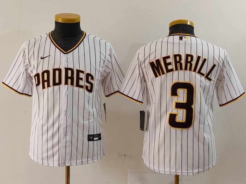 MLB Padres 3 Merrill White Nike Cool Base Youth Jersey