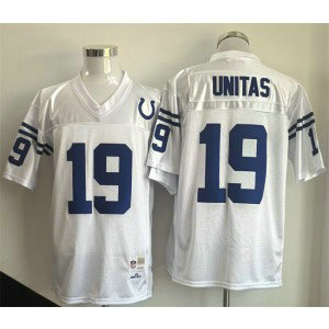 Indianapolis Colts 19 Johnny Unitas White Throwback Men Jersey