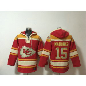 Kansas City Chiefs 15 Patrick Mahomes Red Lace-Up Pullover Hoodie
