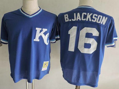 Kansas City Royals #16 Bo Jackson Mitchell & Ness Royal 1989 Authentic Cooperstown Collection Batting Mesh Practice Jersey