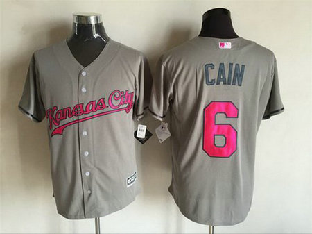 Kansas City Royals #6 Lorenzo Cain Gray With Pink 2016 Mother's Day Baseball Cool Base Jersey