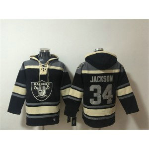 Las Vegas Raiders 34 Bo Jackson Black Ageless Must-Have Lace-Up Pullover Hoodie