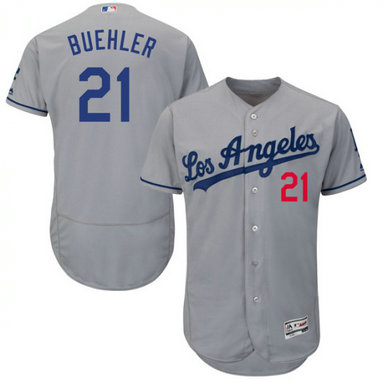 Los Angeles Dodgers #21 Walker Buehler Player Men's Grey Flex Base Home Collection Jersey
