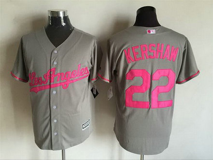 Los Angeles Dodgers #22 Clayton Kershaw Gray With Pink 2016 Mother's Day Baseball Cool Base Jersey