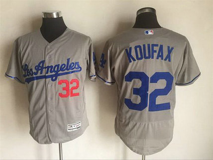 Los Angeles Dodgers #32 Sandy Koufax Retired Gray Road 2016 Flexbase Majestic Baseball Jersey