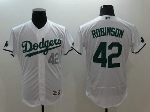 Los Angeles Dodgers #42 Jackie Robinson White 2016 St. Patrick's Day Flexbase Majestic Baseball Jersey
