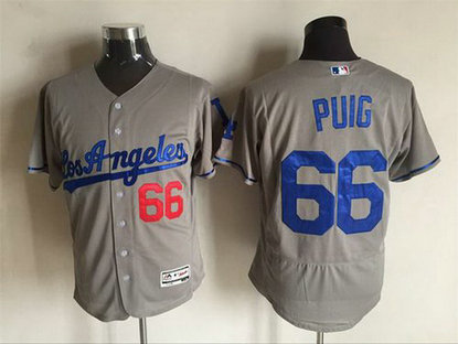 Los Angeles Dodgers #66 Yasiel Puig Gray Road Flexbase Majestic Baseball Jersey