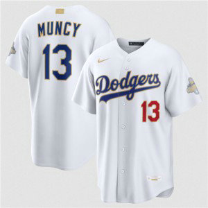 Los Angeles Dodgers 13 Max Muncy White 2026 Gold Champion Cool Base Men Jersey