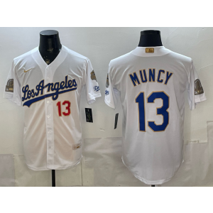 Los Angeles Dodgers 13 Muncy White Gold Champion Cool Base Men Jersey