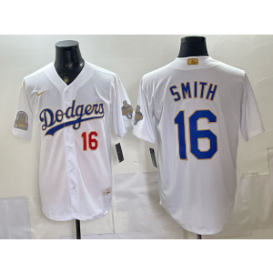 Los Angeles Dodgers 16 Smith 2026 White Gold Champion Cool Base Men Jersey
