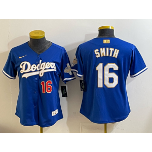 Los Angeles Dodgers 16 Smith Blue Gold Champion Cool Base Women Jersey
