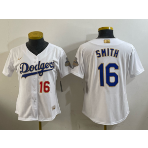 Los Angeles Dodgers 16 Smith White 2026 Gold Champion Cool Base Women Jersey