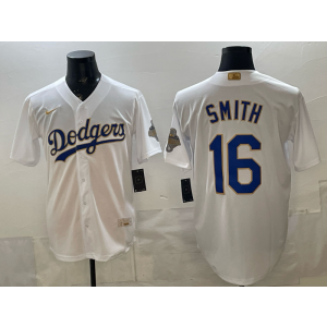 Los Angeles Dodgers 16 Will Smith White 2026 Gold Champion Cool Base Men Jersey