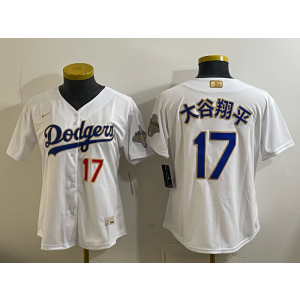Los Angeles Dodgers 17 大谷翔平 White Gold Champion Cool Base Women Jersey