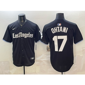 Los Angeles Dodgers 17 Ohtani Black Gothic Cool Base Men Jersey