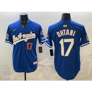 Los Angeles Dodgers 17 Ohtani Blue Gold World Series Champion Cool Base Men Jersey