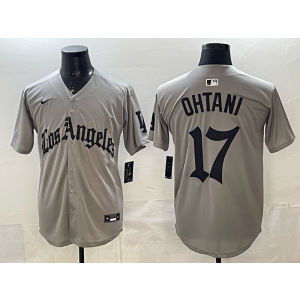 Los Angeles Dodgers 17 Ohtani Grey Gothic Cool Base Men Jersey