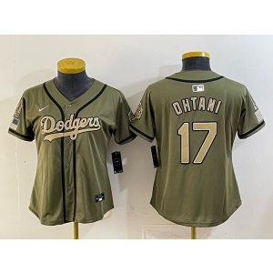 Los Angeles Dodgers 17 Ohtani Olive Salute to Service Cool Base Women Jersey Los Angeles Dodgers 17 Ohtani Olive Salute to Service Cool Base Women Jersey