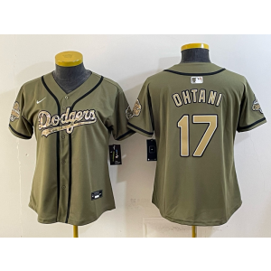 Los Angeles Dodgers 17 Ohtani Olive Salute to Service Cool Base Women Jersey Los Angeles Dodgers 17 Ohtani Olive Salute to Service Cool Base Women Jersey