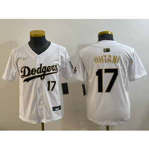 Los Angeles Dodgers 17 Ohtani White Gold Cool Base Youth Jersey